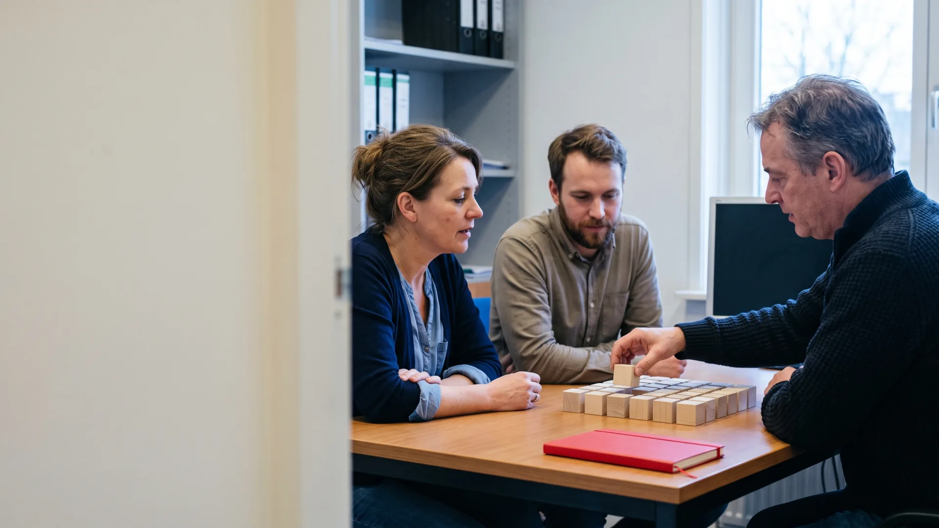 Een begeleider en medewerker bespreken samen een helder re-integratieplan aan tafel.